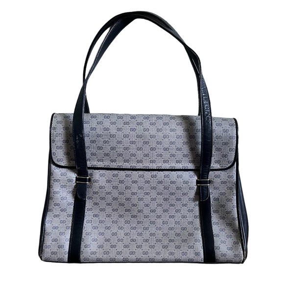 Gucci • 3pc Set Authentic Vintage Navy Blue Micro GG Handbag Purse Pouch Wallet - Picture 5 of 16